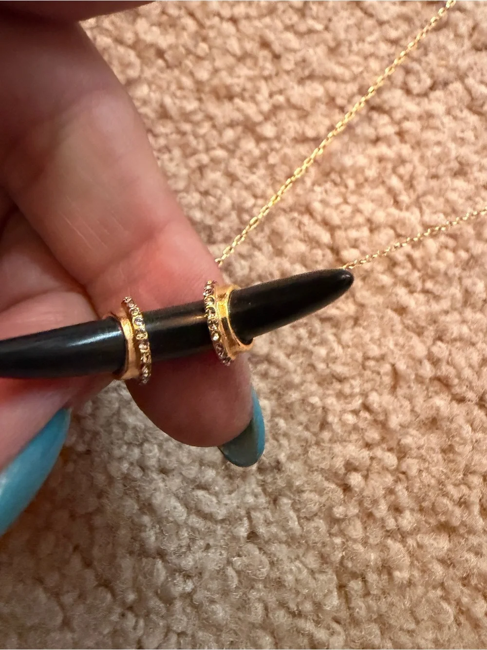 Stella & Dot Black Horn Crescent Necklace Gold Tone Rhinestone Adjustable
